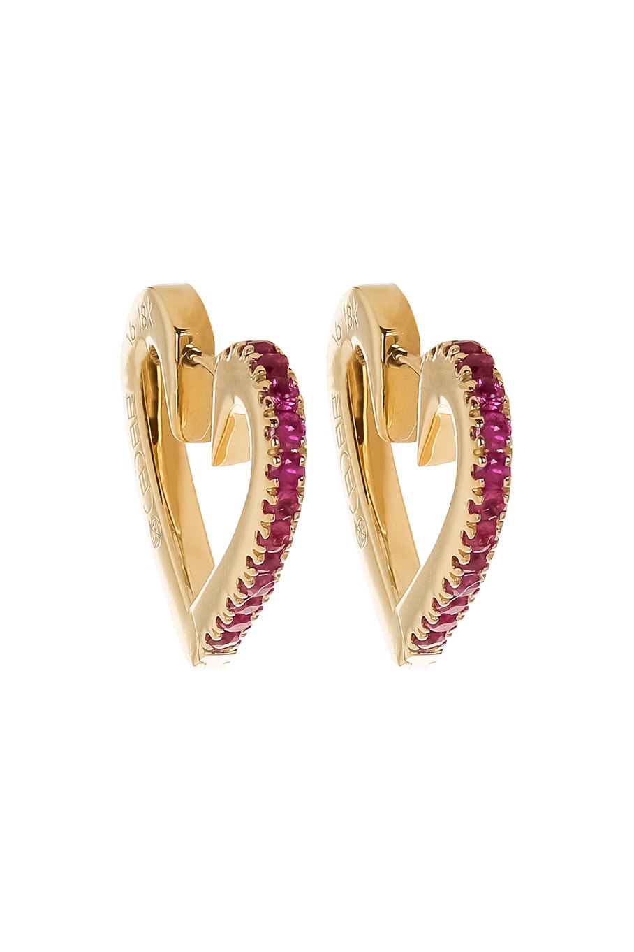 CADAR-Small Ruby Heart Hoops-YELLOW GOLD