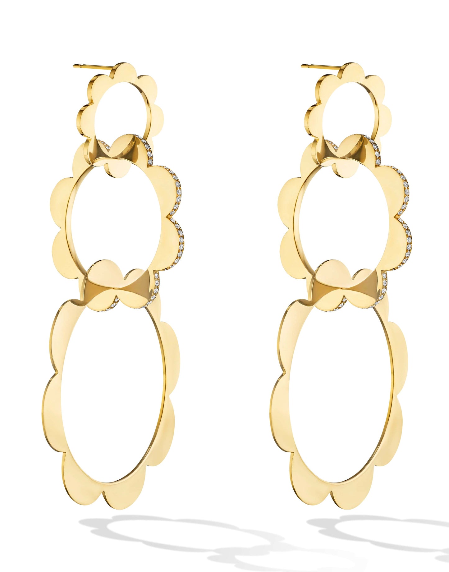 CADAR-Trio Unity Diamond Drop Earrings-YELLOW GOLD