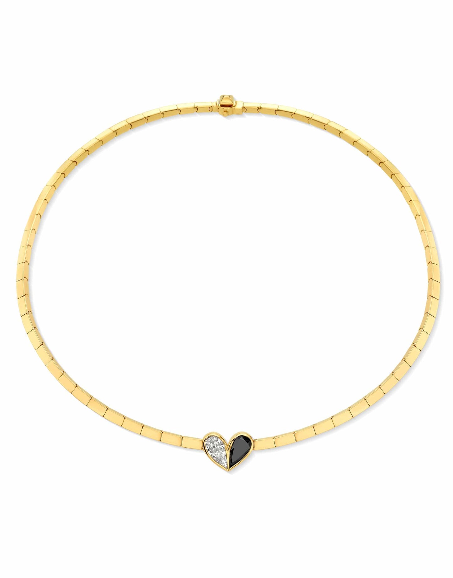 CADAR-Black and White Diamond Heart Necklace-YELLOW GOLD