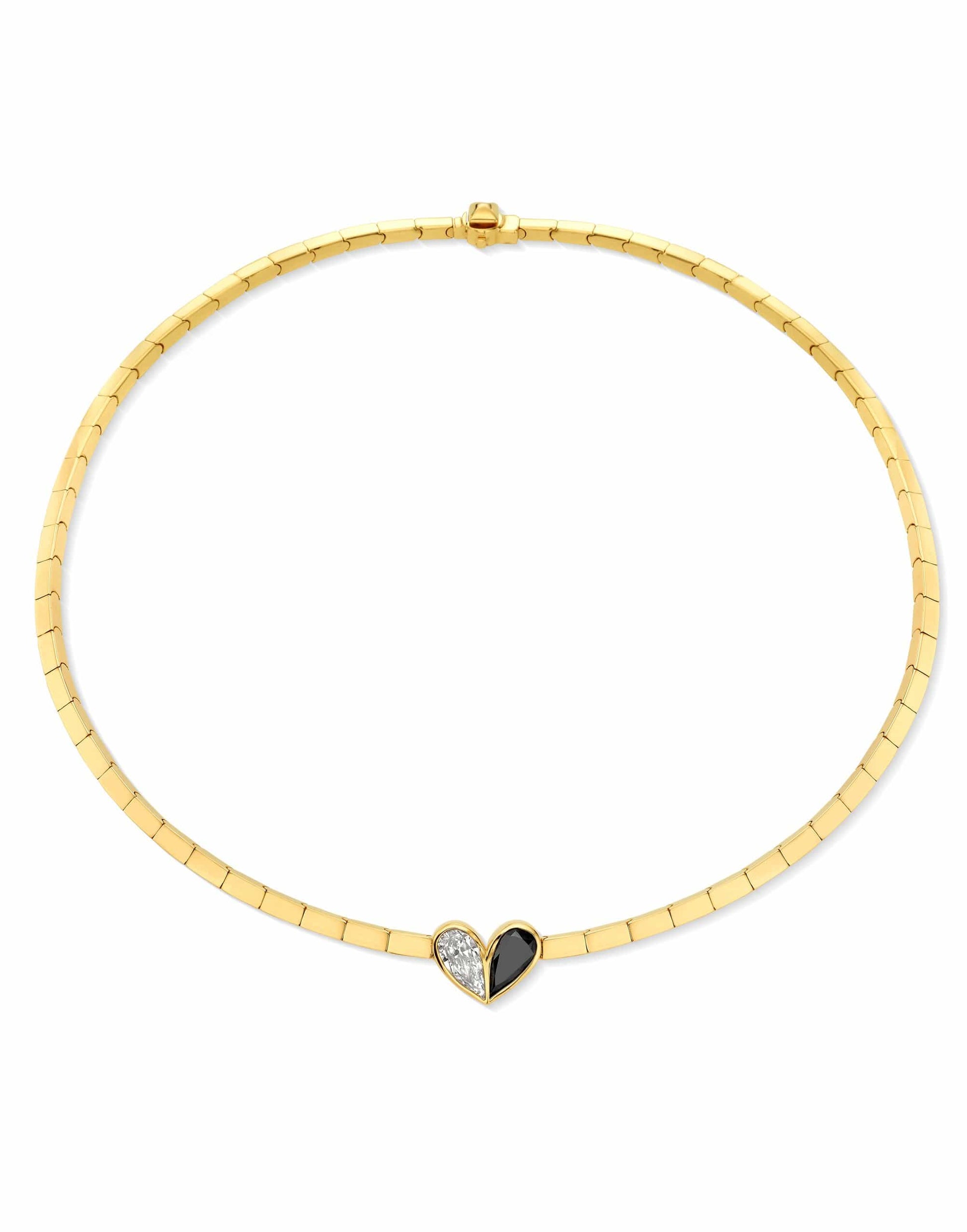 CADAR-Black and White Diamond Heart Necklace-YELLOW GOLD