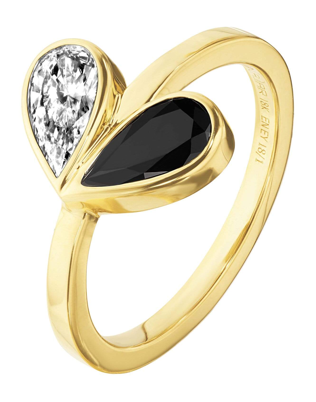 CADAR-Black and White Diamond Unconditional Love Ring-YELLOW GOLD