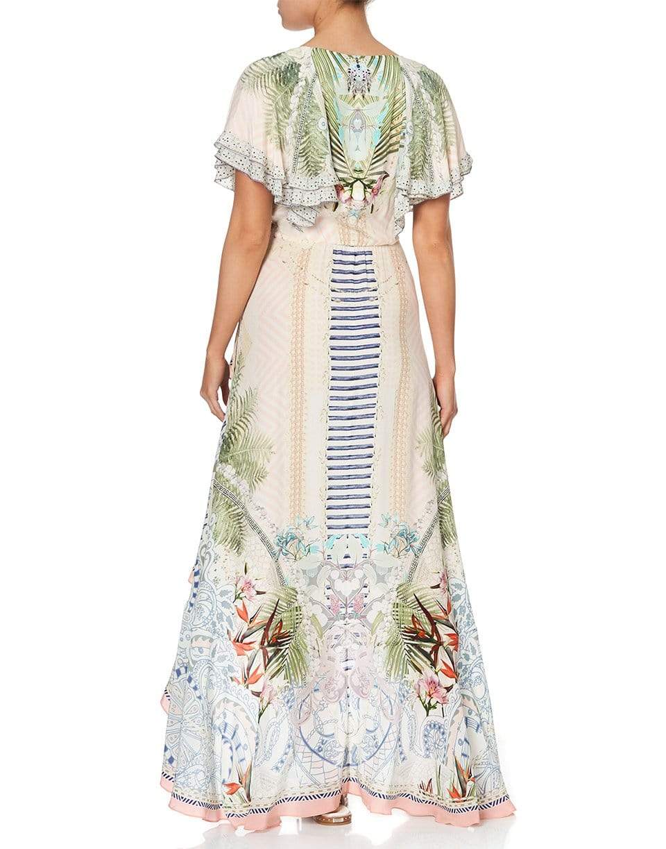 CAMILLA-Beach Shack Print Frill Sleeve Long Dress-