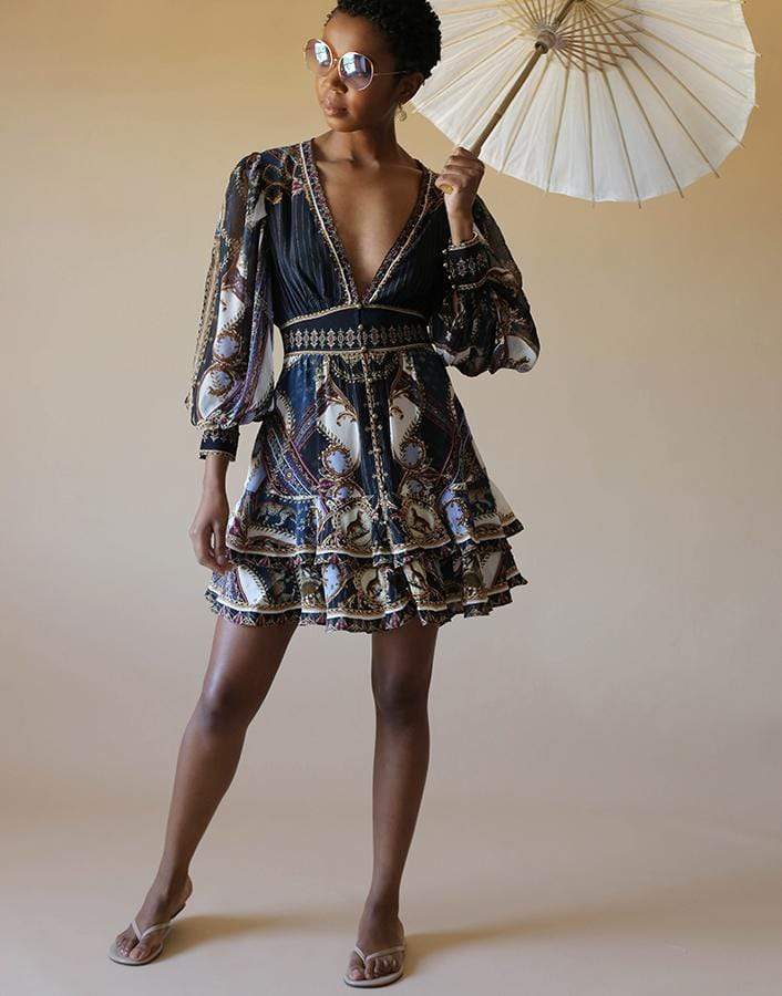 CAMILLA-Dining Hall Darling Button Front Frill Dress-