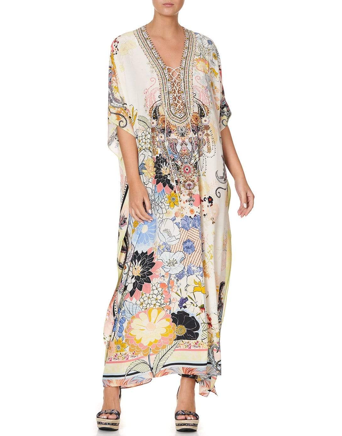 CAMILLA-Britain Bouquet Lace Up Kaftan-BRITBOUQ