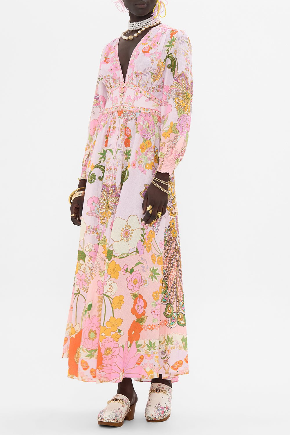 CAMILLA-Shaped Button Long Dress-