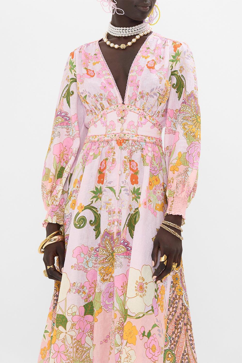 CAMILLA-Shaped Button Long Dress-