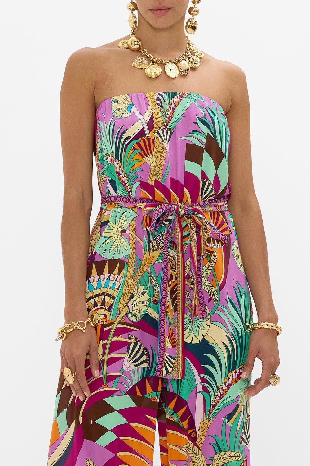 CAMILLA-Tie Waist Strapless Jumpsuit-