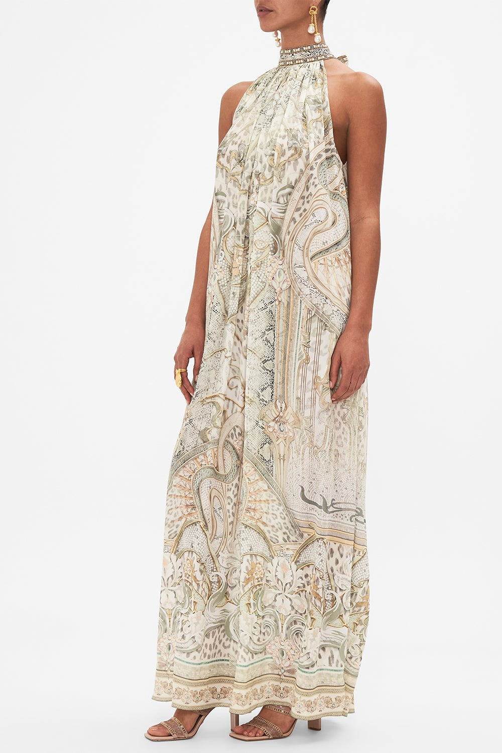 CAMILLA-Tie Neck Long Dress-IVORTOWE