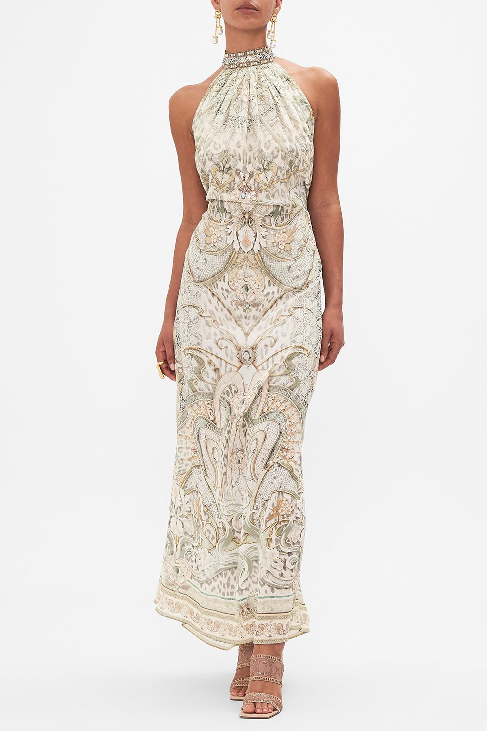 CAMILLA-Tie Neck Long Dress-IVORTOWE