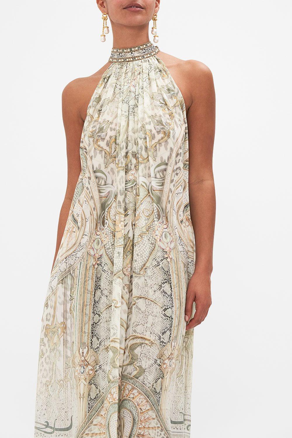 CAMILLA-Tie Neck Long Dress-IVORTOWE