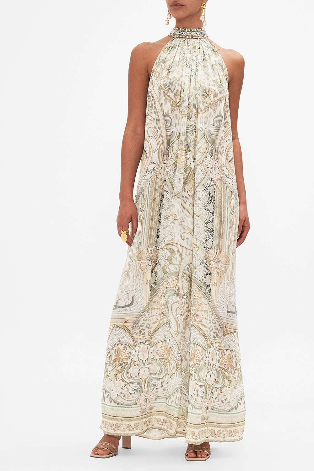 CAMILLA-Tie Neck Long Dress-IVORTOWE