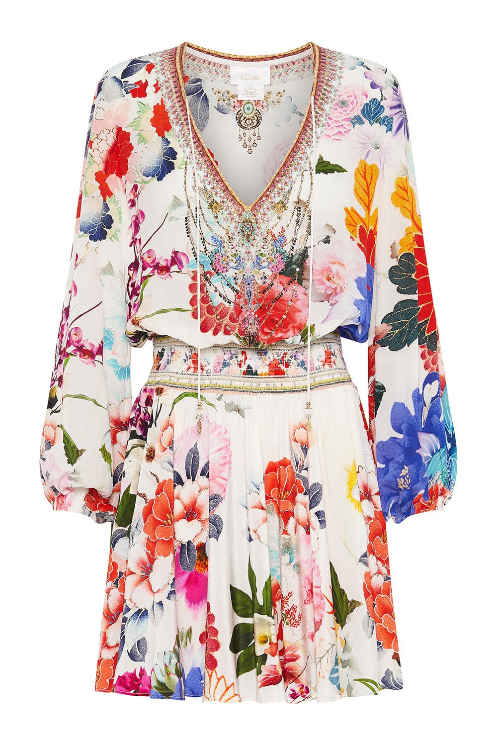 CAMILLA-Shirred Relaxed Short Dress-