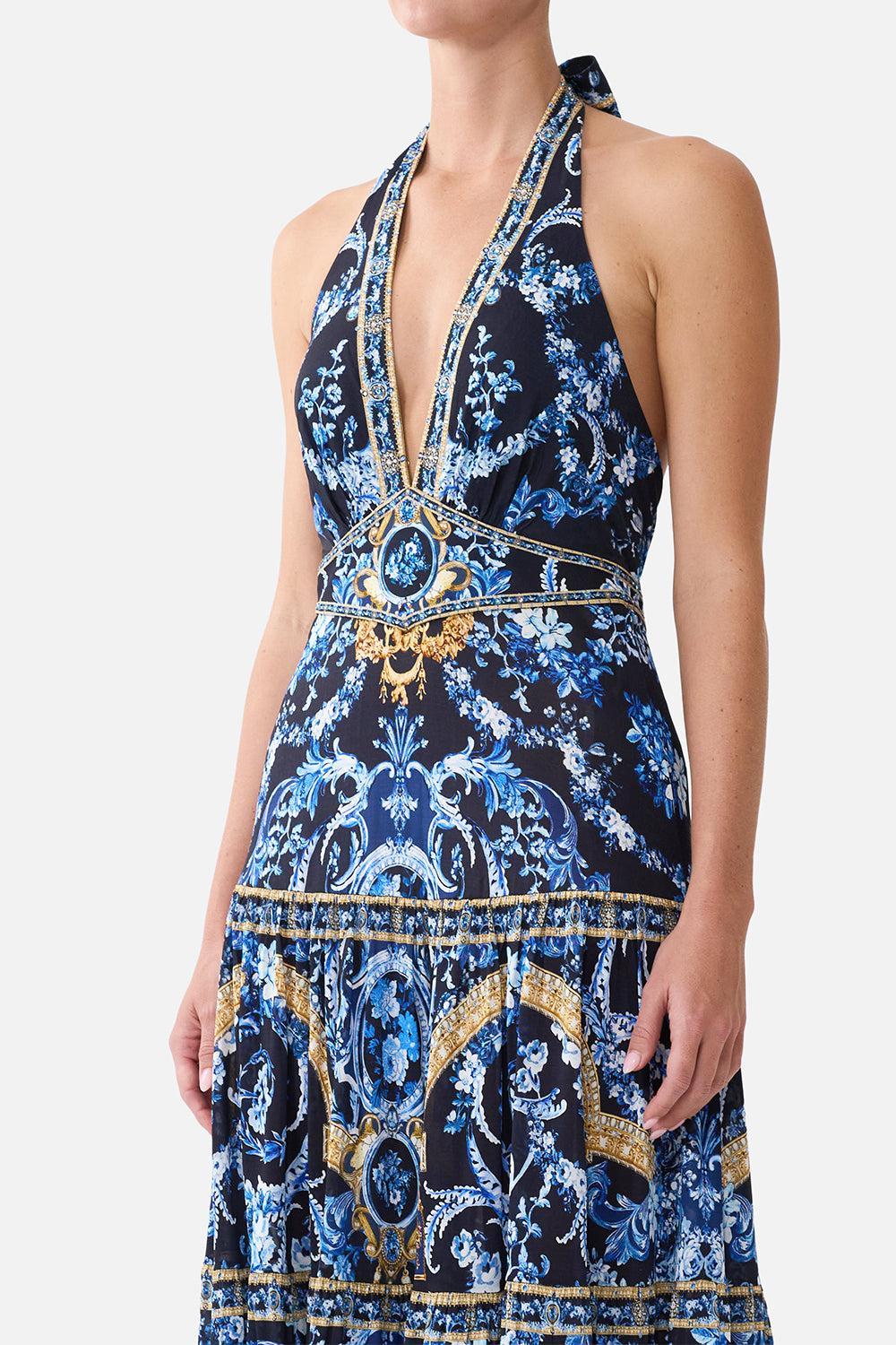 Tiered Halter Neck Jersey Maxi Dress-NOVELTY-XS-CLOTHINGDRESSCASUAL-CAMILLA