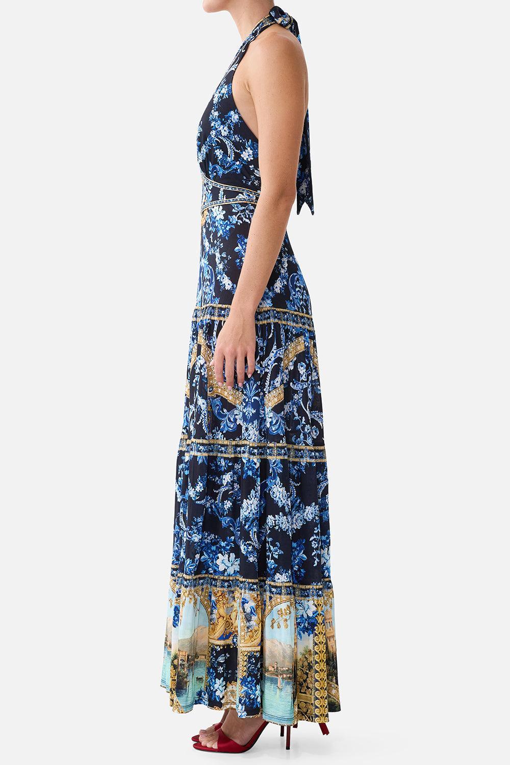  Tiered Halter Neck Jersey Maxi Dress-NOVELTY-XS-CLOTHINGDRESSCASUAL-CAMILLA 