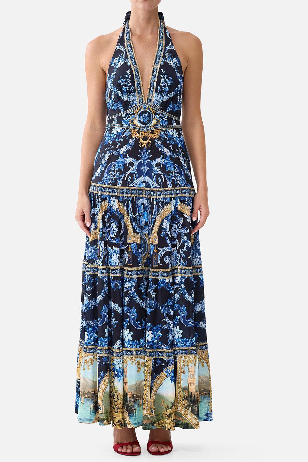 Tiered Halter Neck Jersey Maxi Dress-NOVELTY-XS-CLOTHINGDRESSCASUAL-CAMILLA