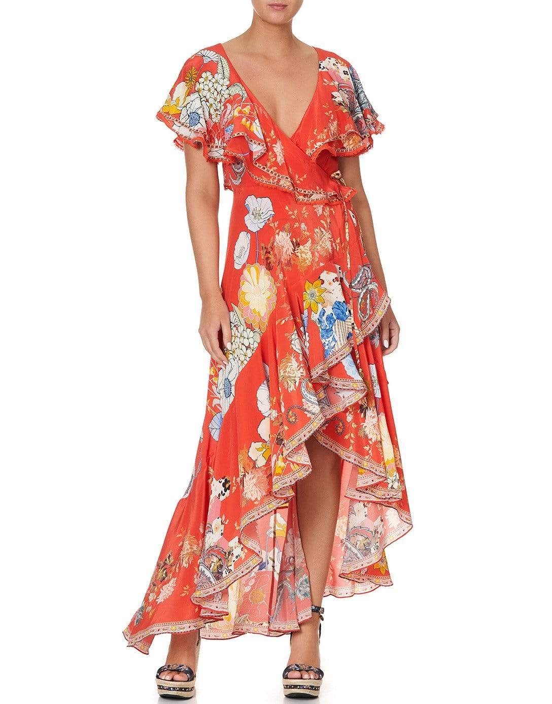 CAMILLA-Paisley In Patches Frill Sleeve Long Dress-