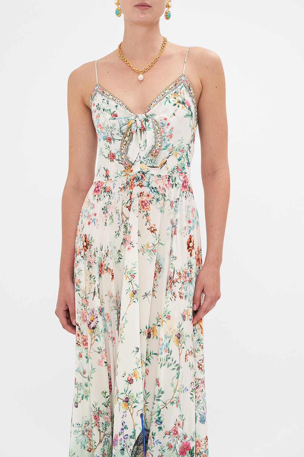 CAMILLA-Tie Front Long Dress-