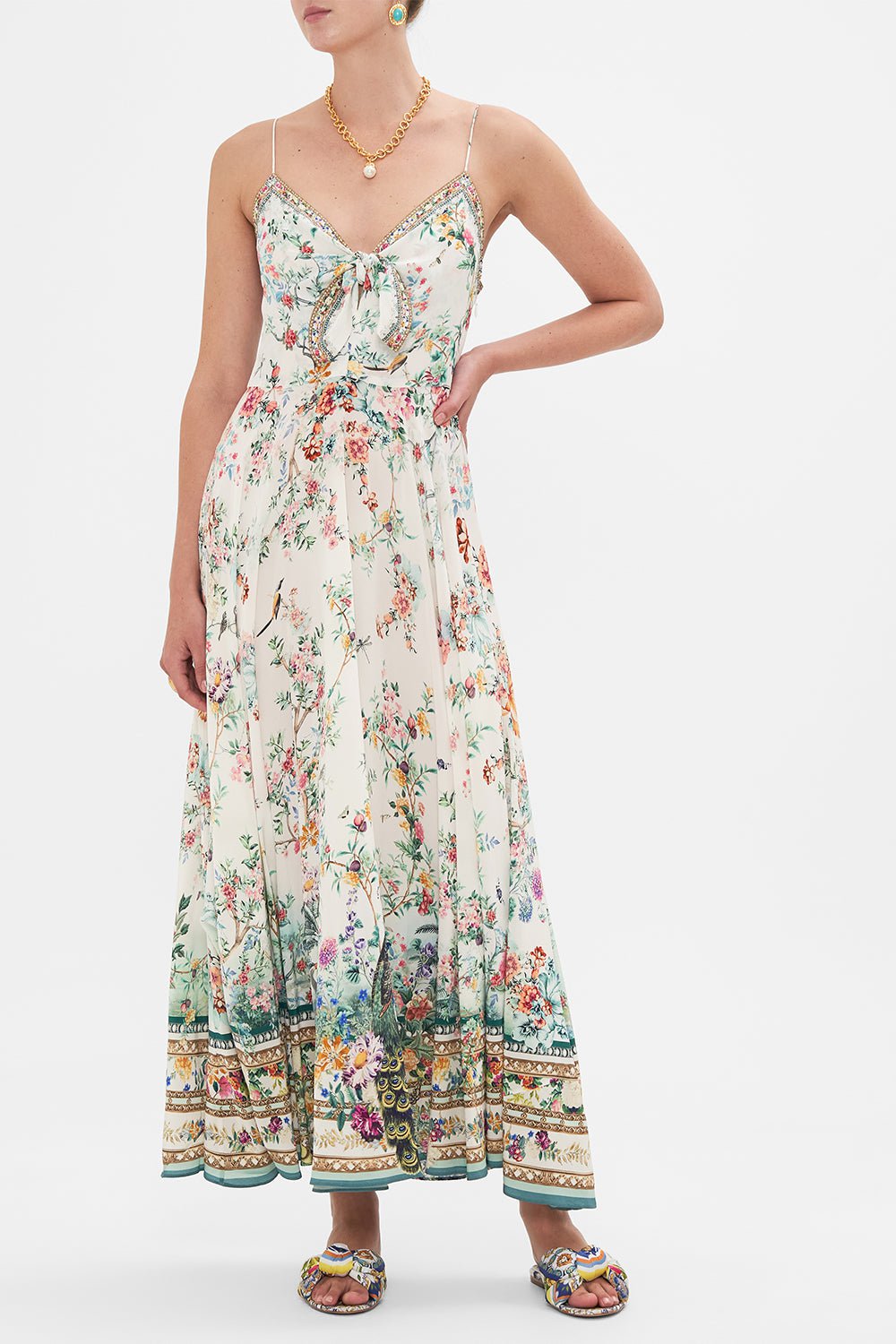 CAMILLA-Tie Front Long Dress-