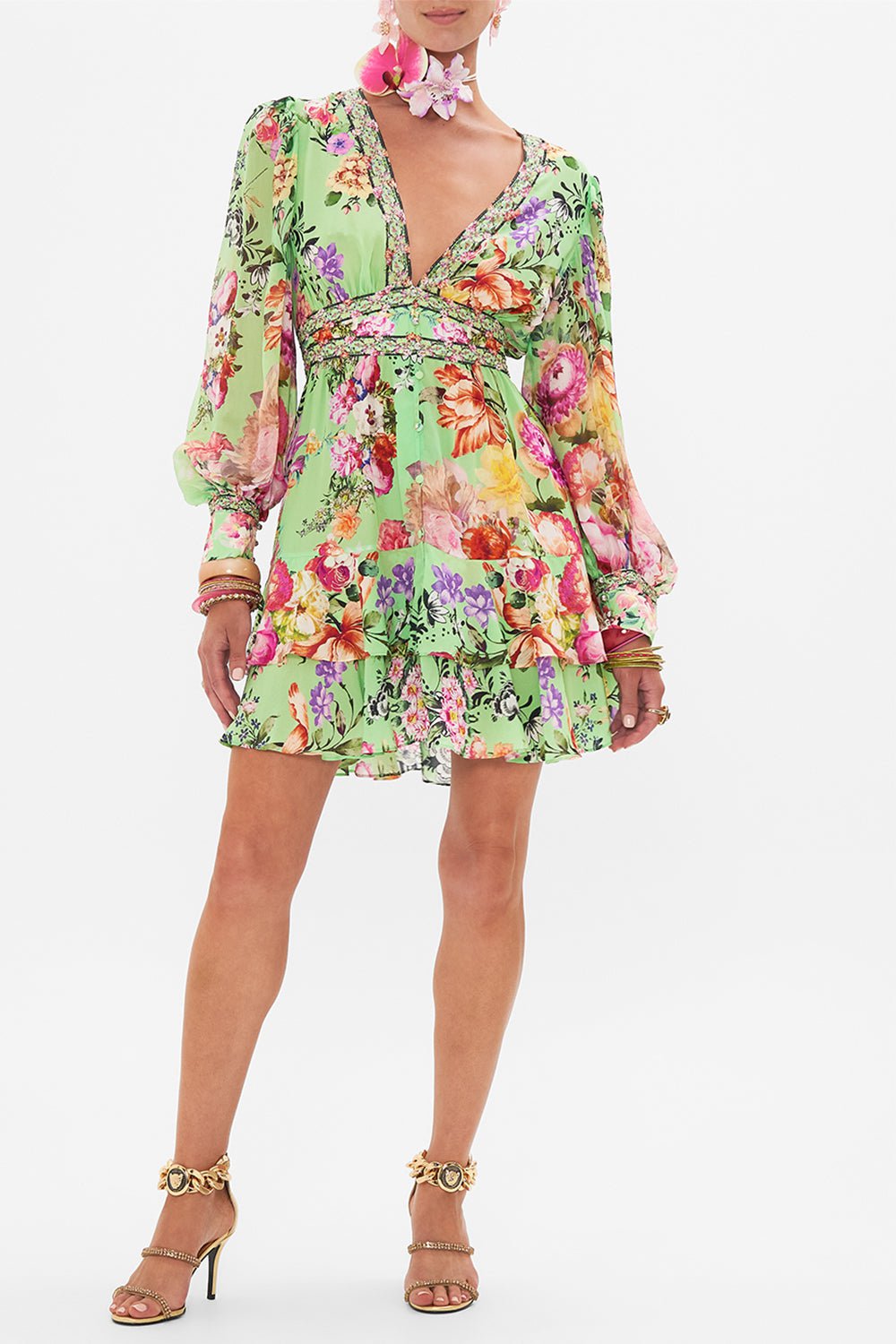 CAMILLA-Button Front Frill Dress-
