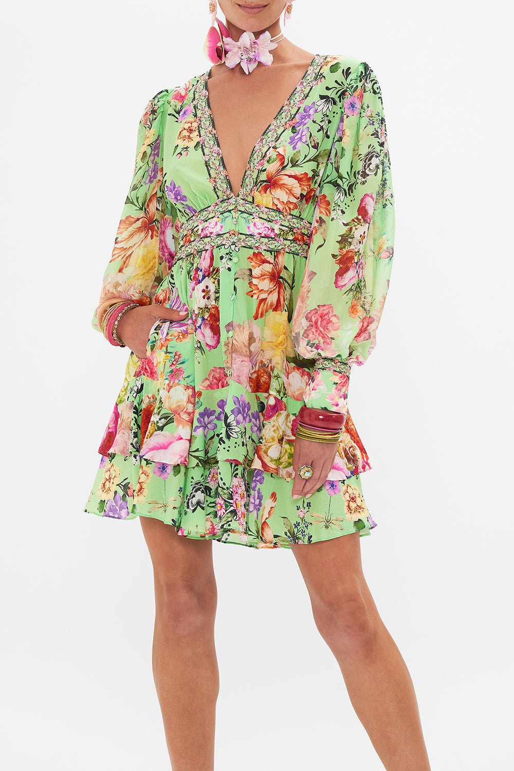 CAMILLA-Button Front Frill Dress-