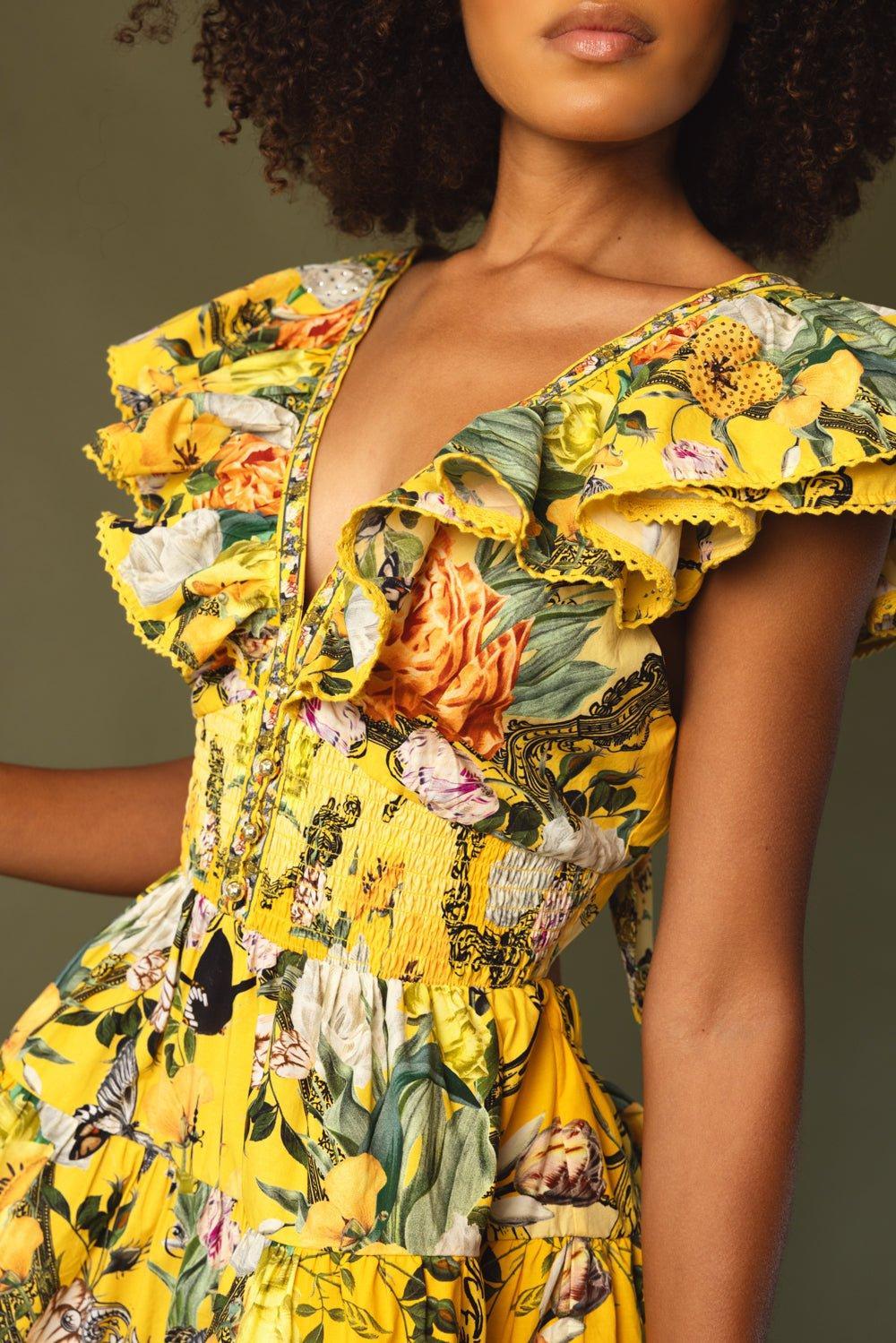CAMILLA-Neck Frill Short Dress-