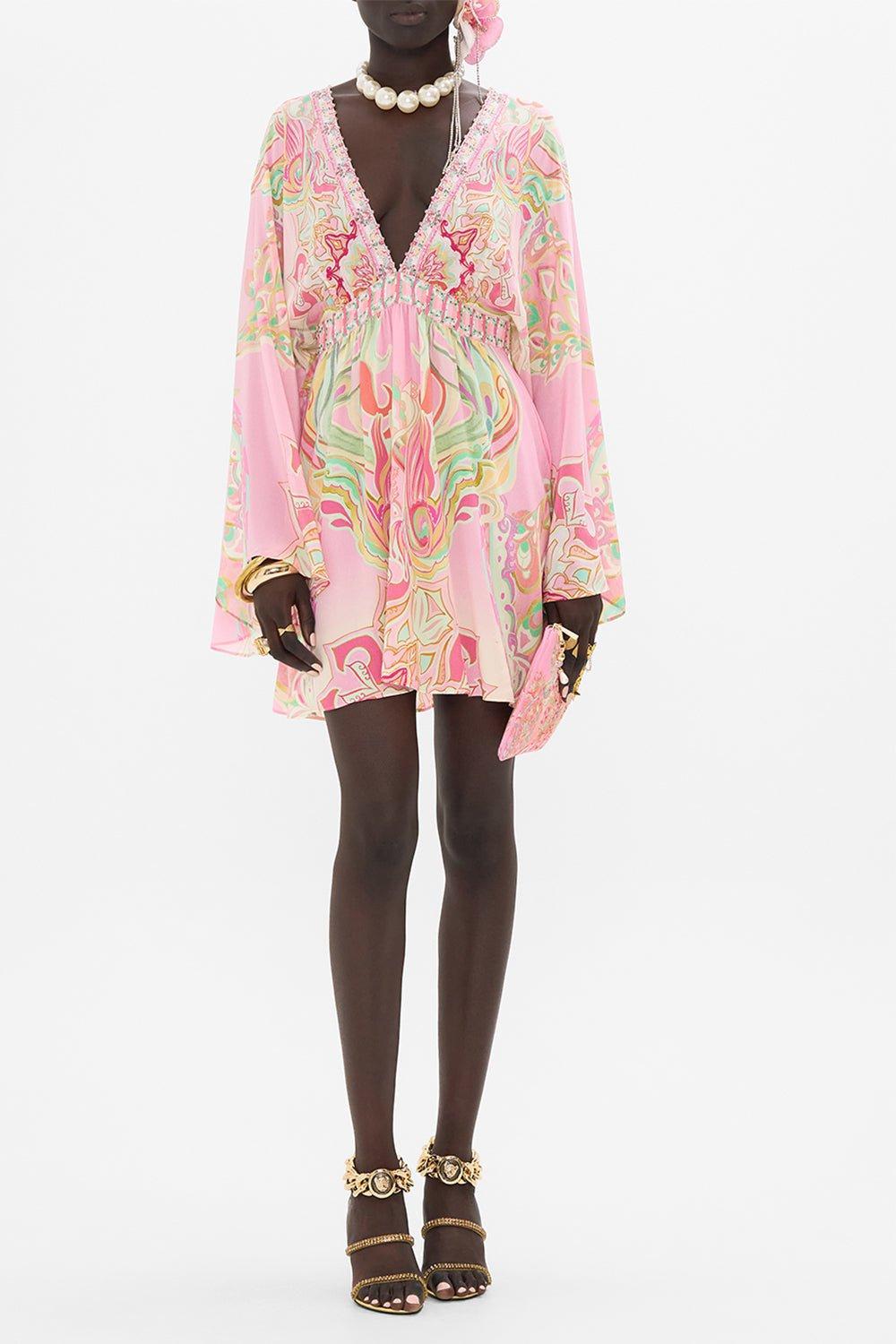 CAMILLA-Gathered Kimono Mini Dress-