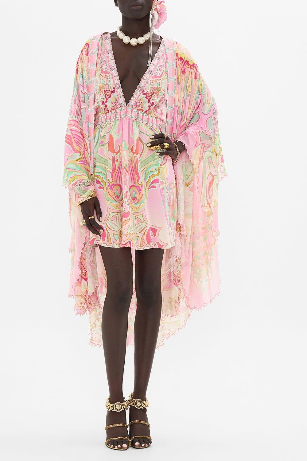 CAMILLA-Gathered Kimono Mini Dress-