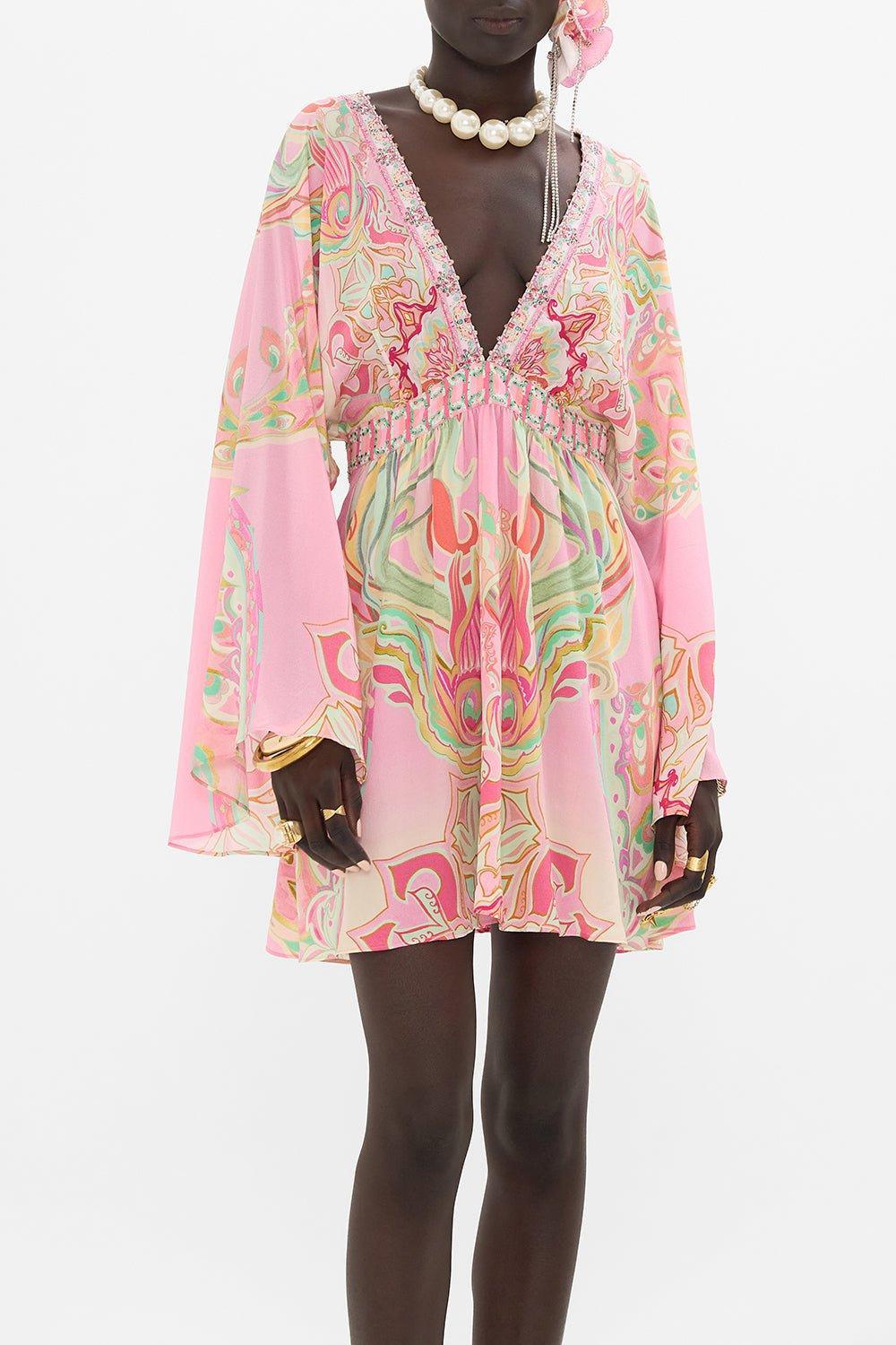 CAMILLA-Gathered Kimono Mini Dress-