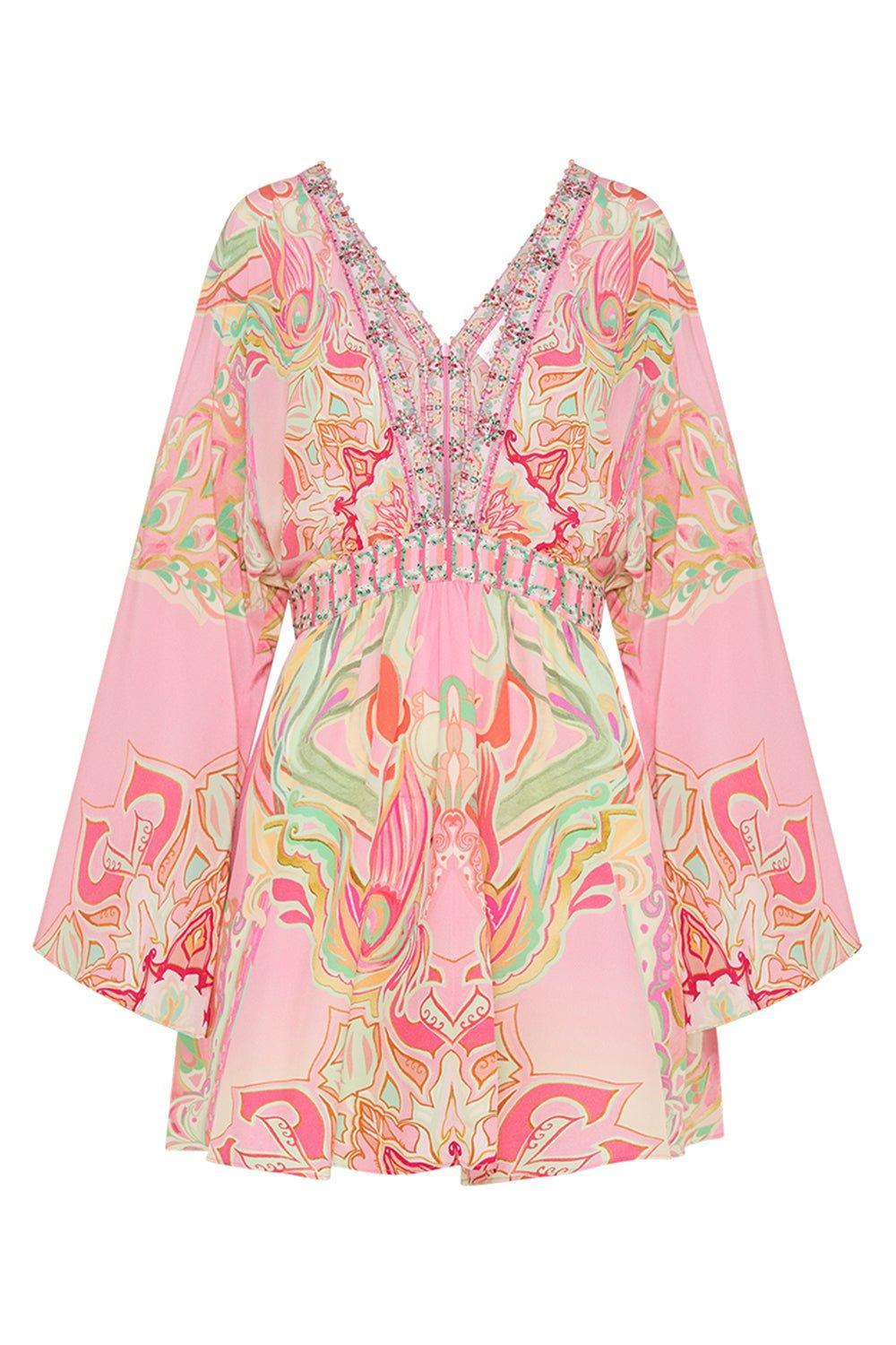 CAMILLA-Gathered Kimono Mini Dress-