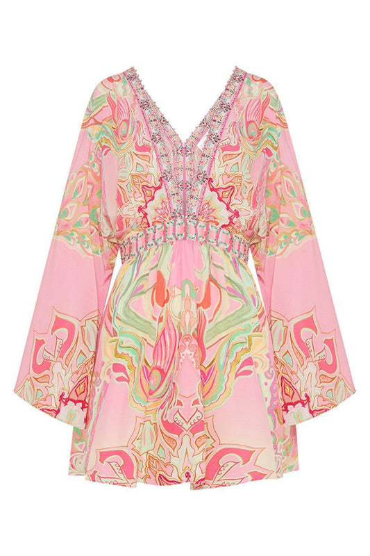 CAMILLA-Gathered Kimono Mini Dress-
