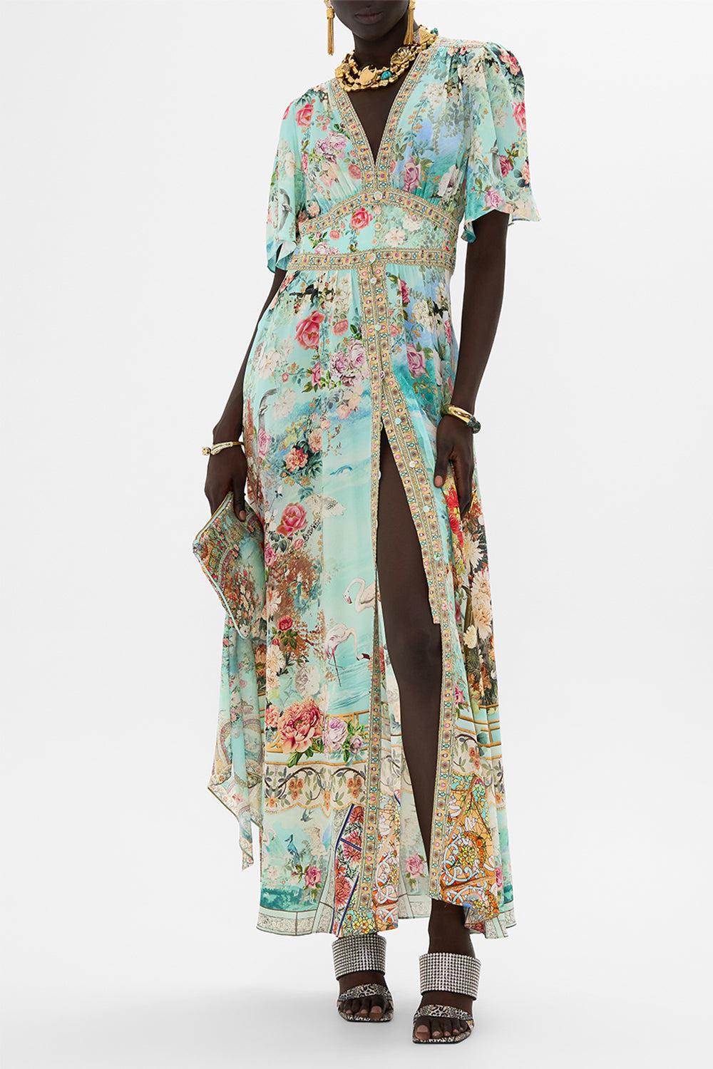 CAMILLA-Shaped Waistband Flutter Sleeve Dress-