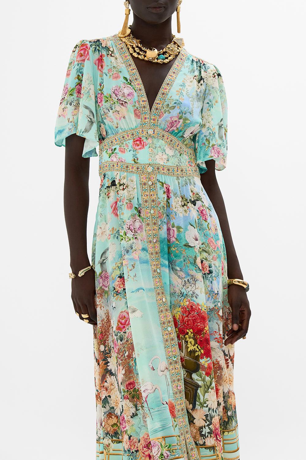 CAMILLA-Shaped Waistband Flutter Sleeve Dress-