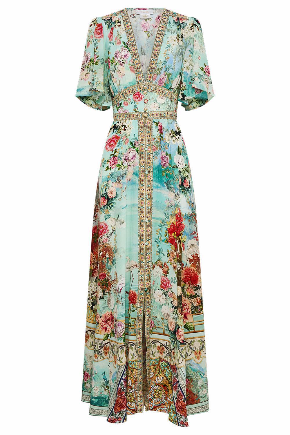CAMILLA-Shaped Waistband Flutter Sleeve Dress-