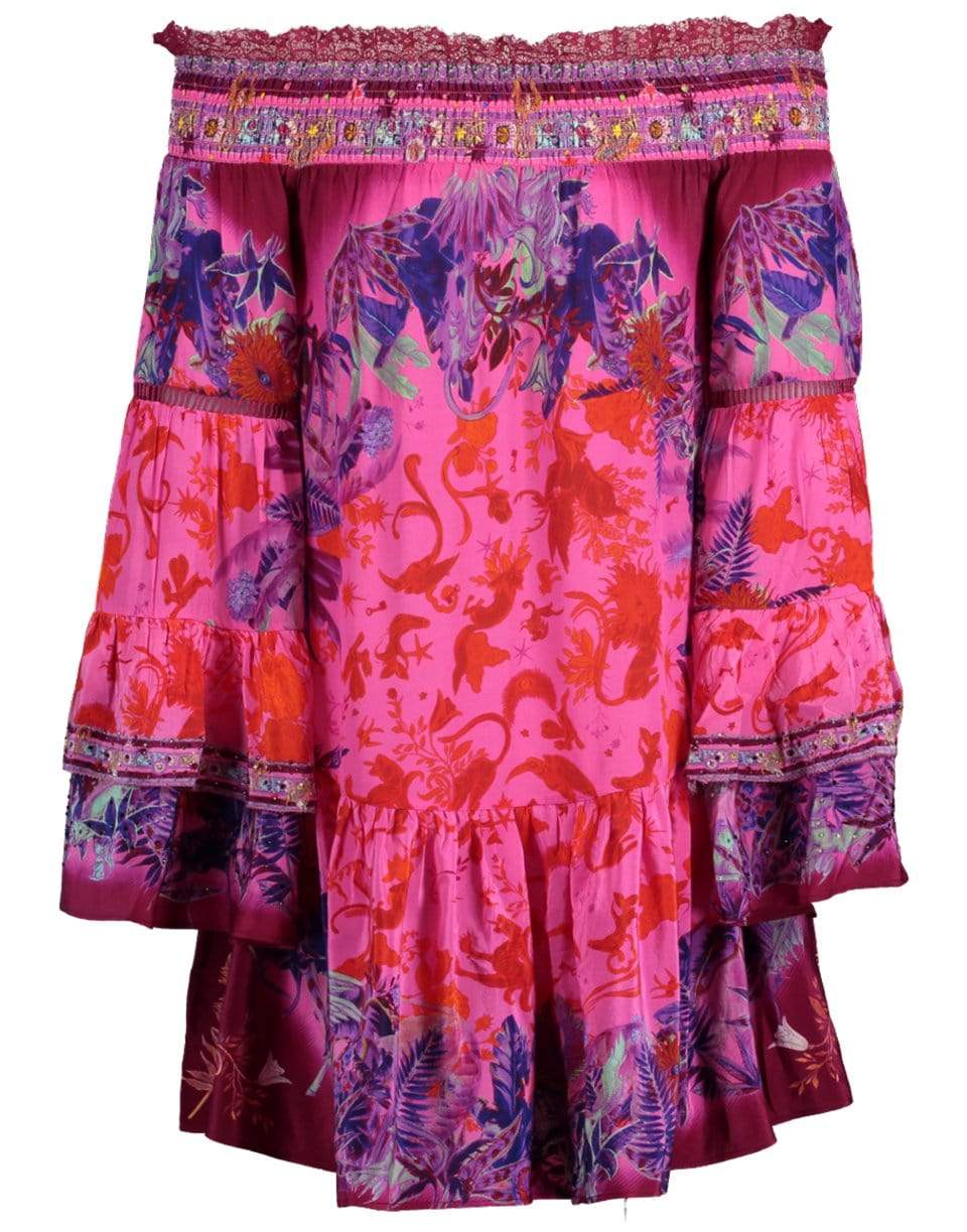 CAMILLA-Tropic of Neon Off Shoulder Smocked Dress-