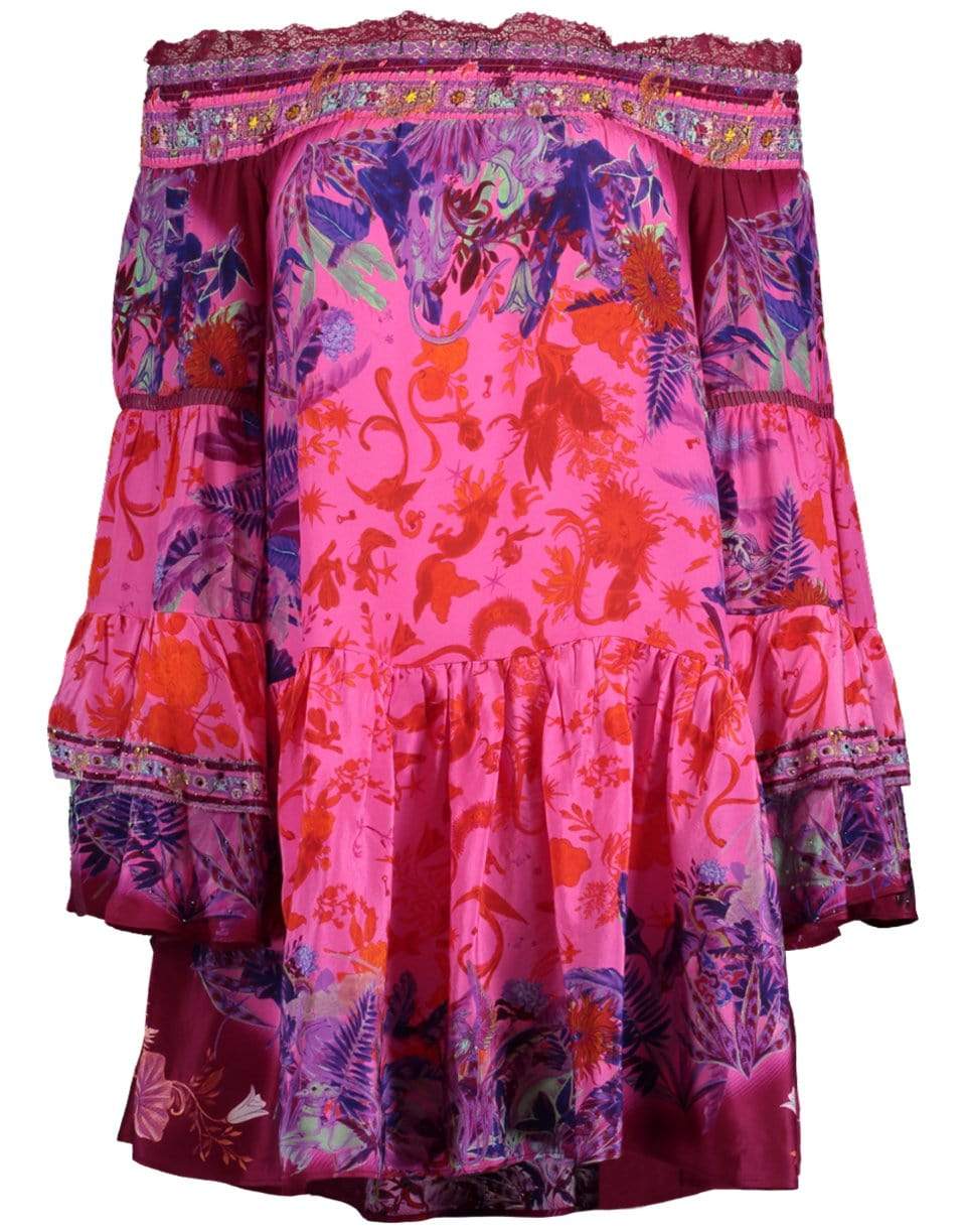 CAMILLA-Tropic of Neon Off Shoulder Smocked Dress-