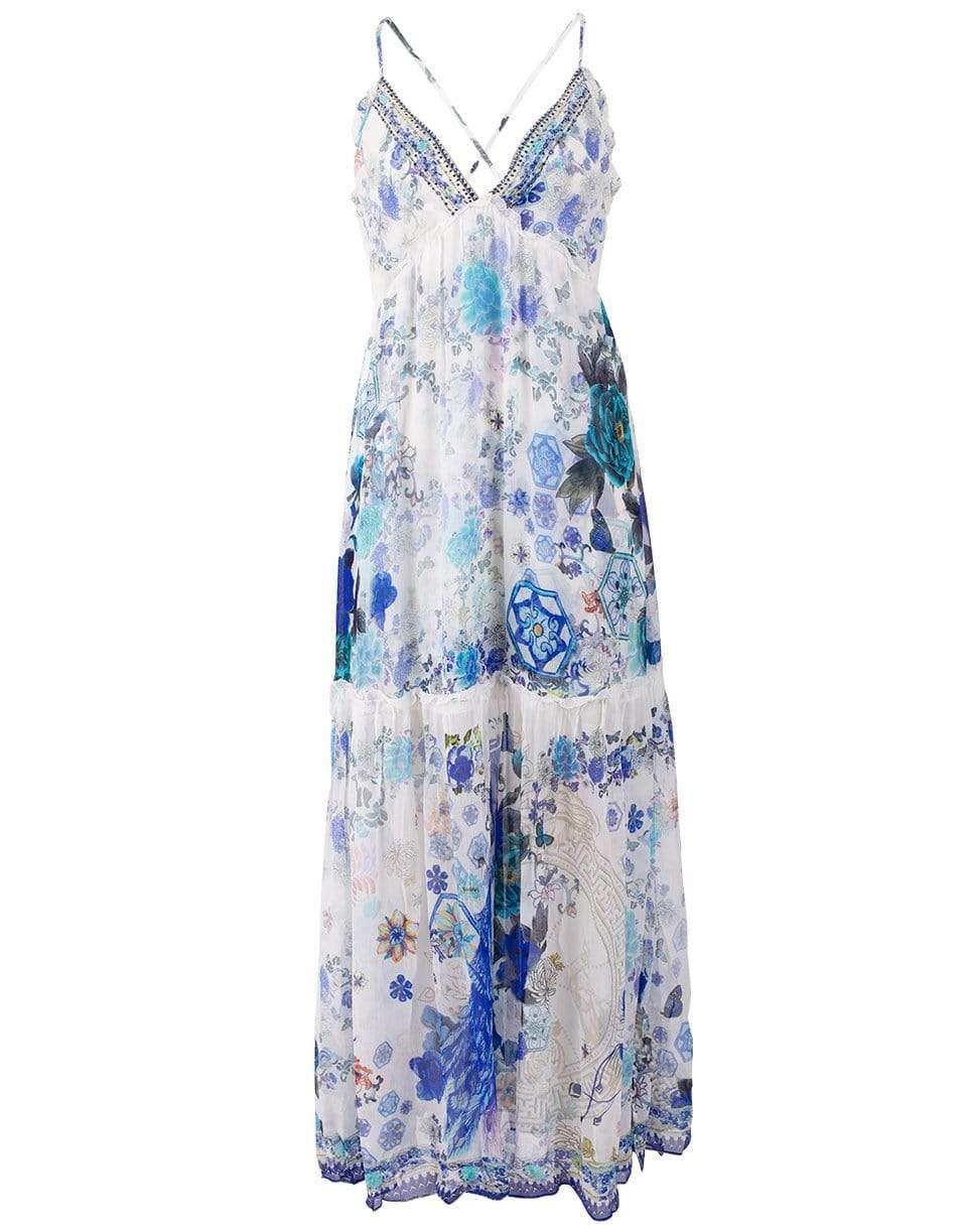 CAMILLA-White Side of The Moon Shoestring Strap Gathered Dress-