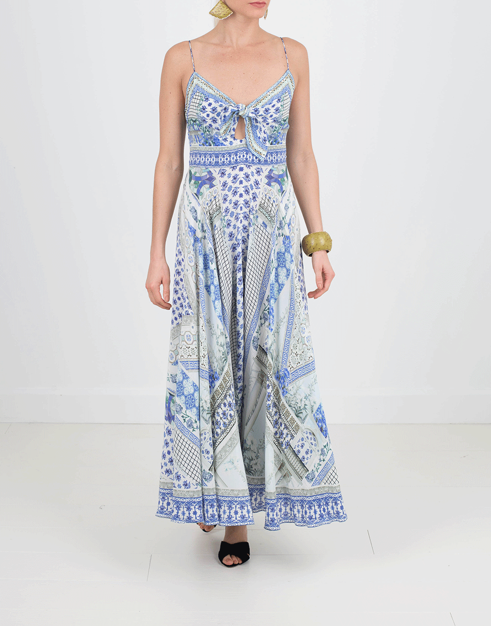 CAMILLA-Long Dress With Tie Front-