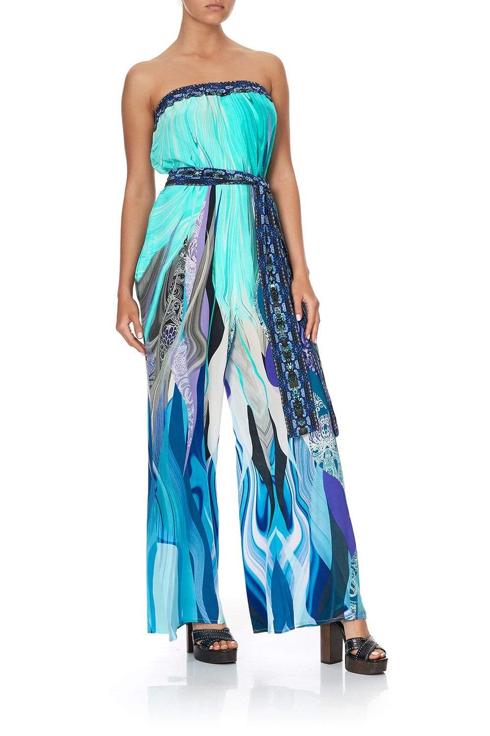 CAMILLA-Tie Waist Strapless Jumpsuit-