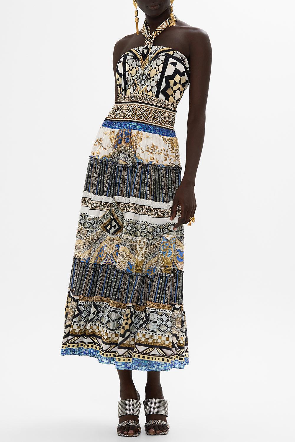 CAMILLA-Shirred Waist Tiered Circle Skirt-