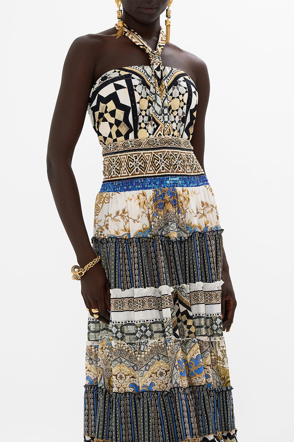 CAMILLA-Shirred Waist Tiered Circle Skirt-