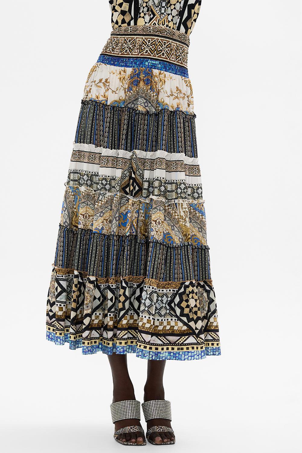CAMILLA-Shirred Waist Tiered Circle Skirt-