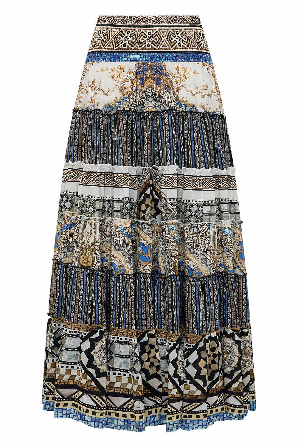 CAMILLA-Shirred Waist Tiered Circle Skirt-