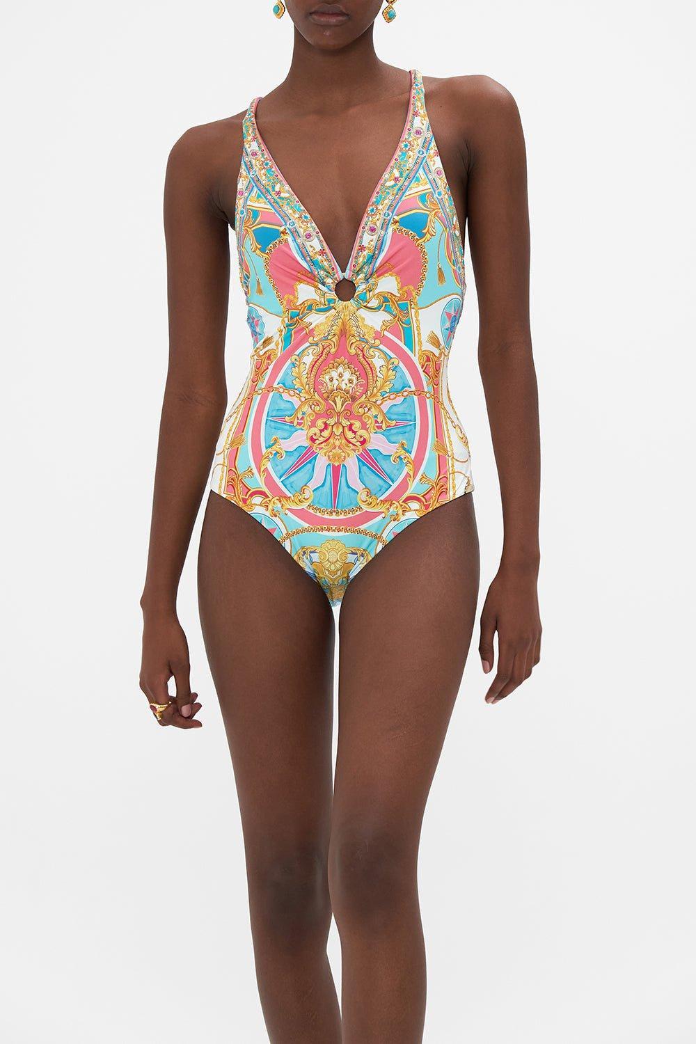 CAMILLA-Ring Detail Plunge One Piece Swimsuit-