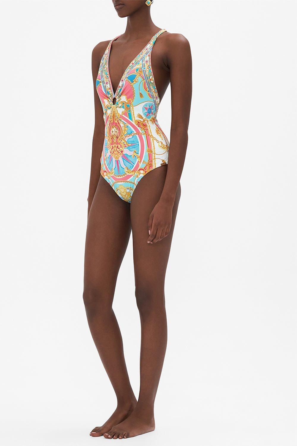 CAMILLA-Ring Detail Plunge One Piece Swimsuit-