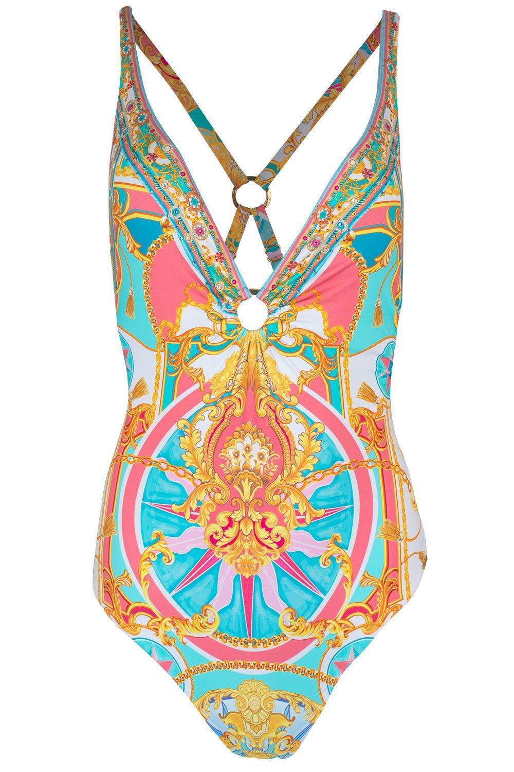 CAMILLA-Ring Detail Plunge One Piece Swimsuit-