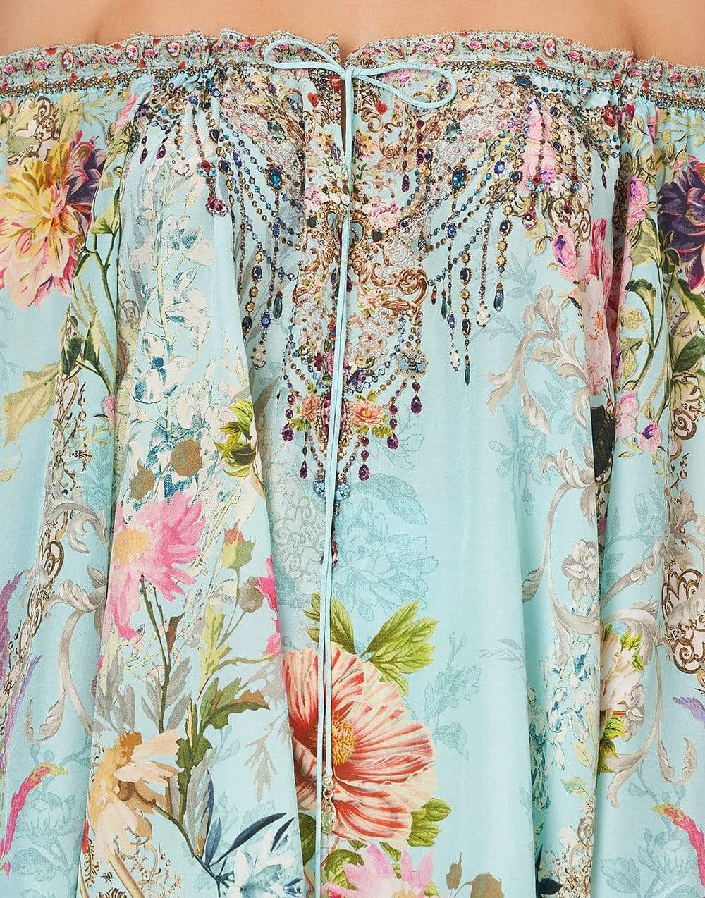 CAMILLA-A Royal Stitch Up Neck Tie Gathered Blouse-ROYAL