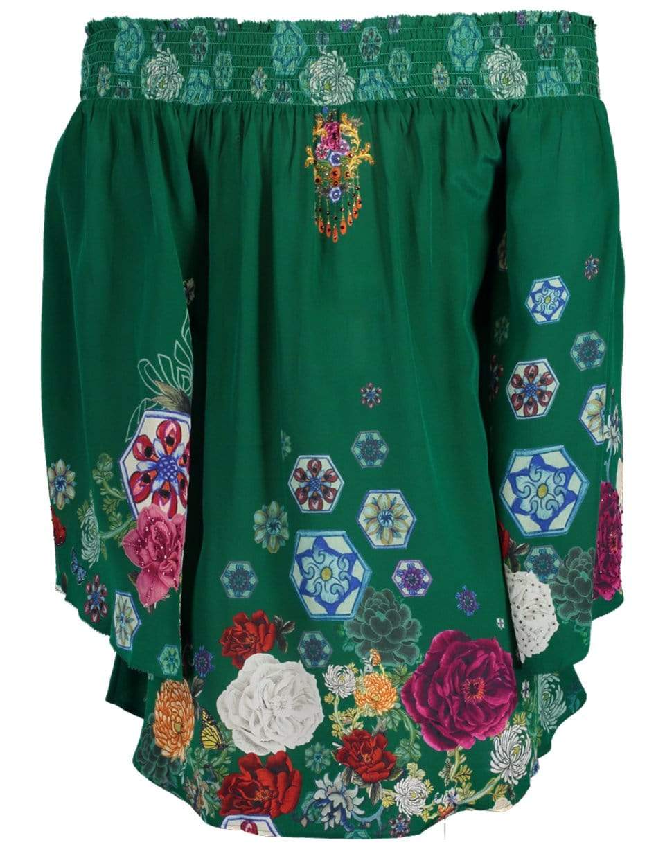 CAMILLA-Emerald's Orbit Off Shoulder Shirred Blouse-