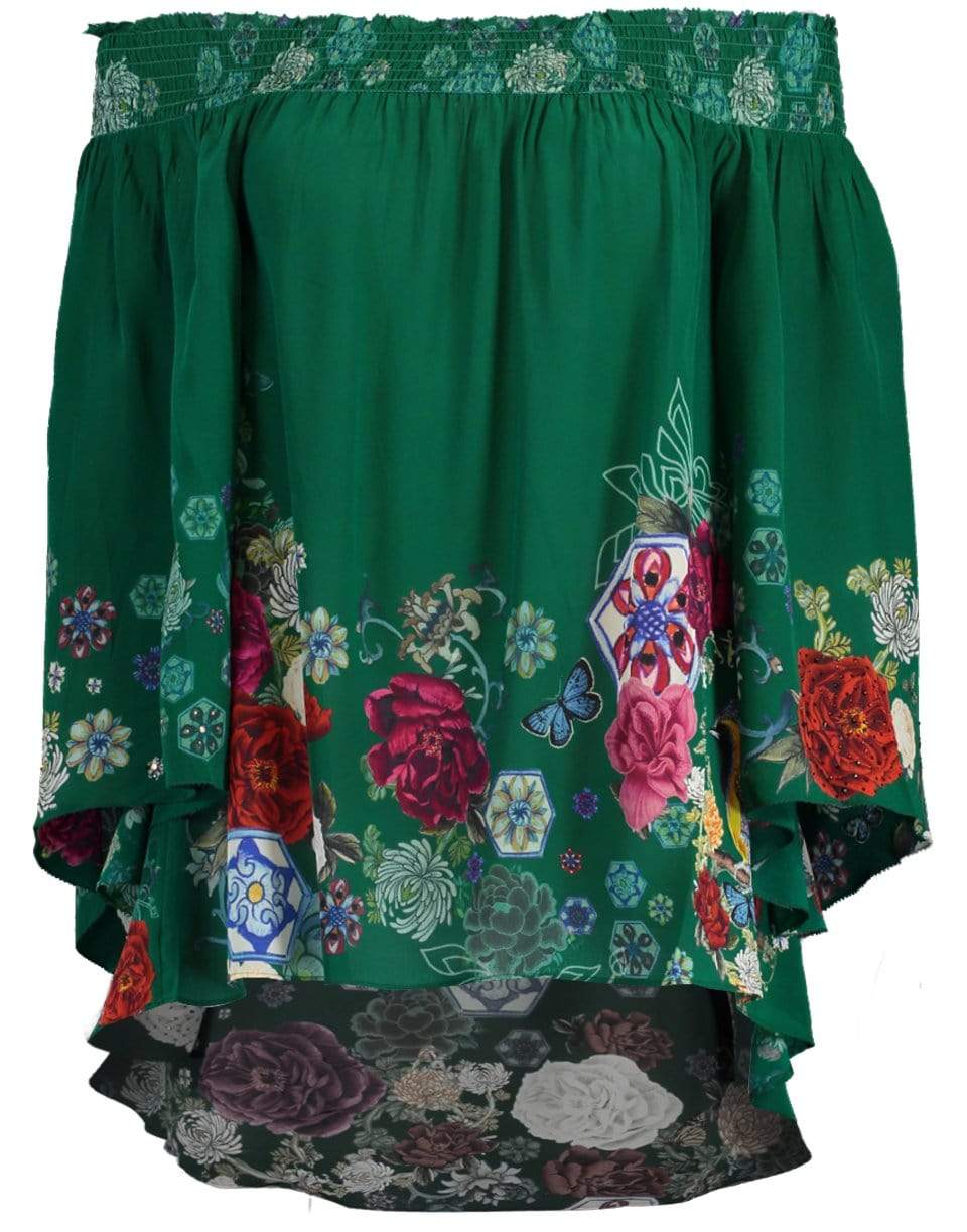 CAMILLA-Emerald's Orbit Off Shoulder Shirred Blouse-