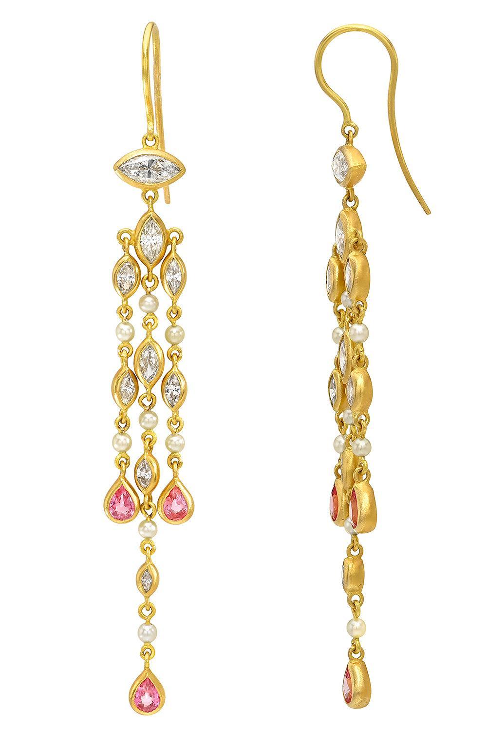 Pink Sapphire Diamond Pearl Drop Earrings-YELLOW GOLD-JEWELRYFINE JEWELEARRING-CAMILLE BEINHORN