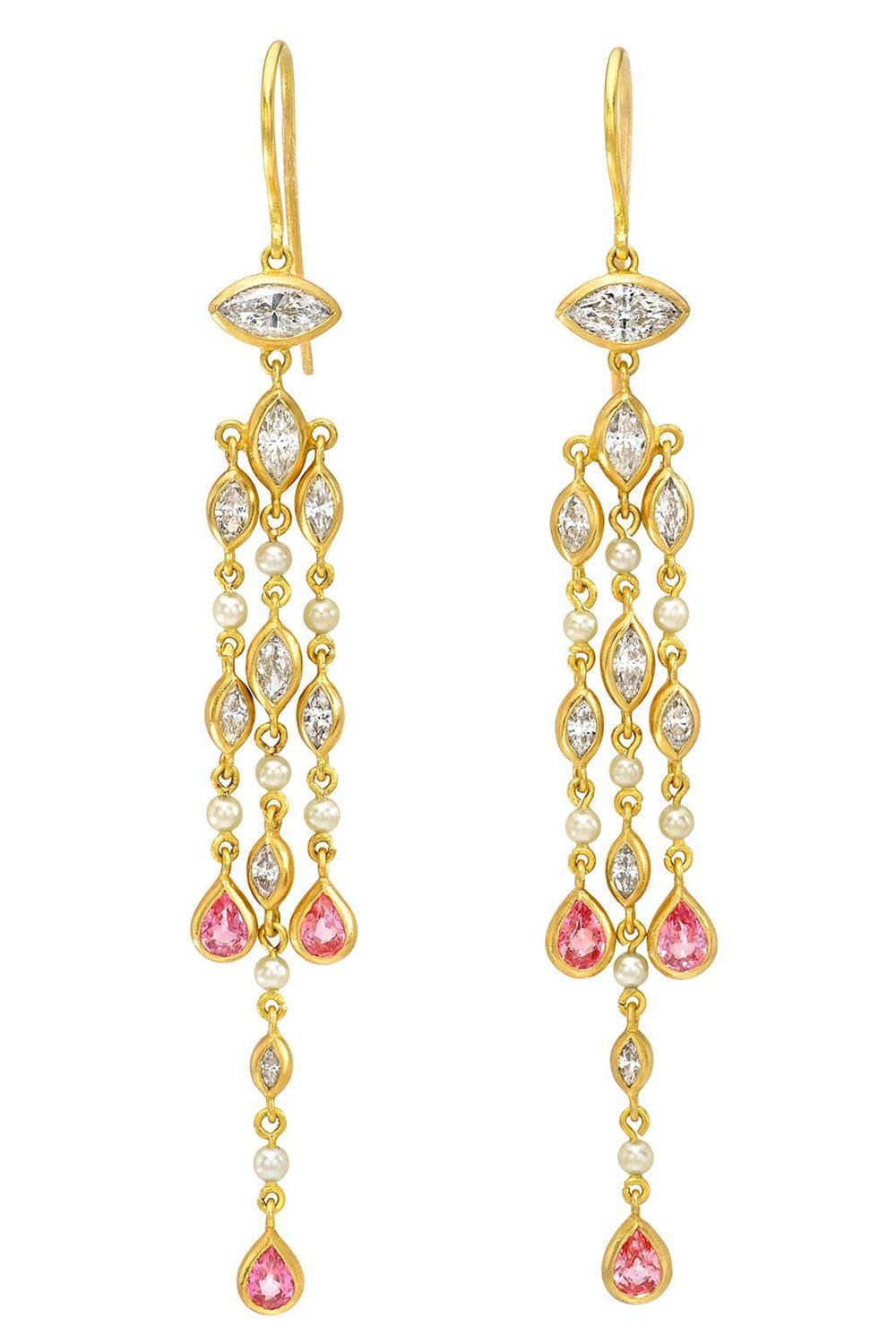 Pink Sapphire Diamond Pearl Drop Earrings-YELLOW GOLD-JEWELRYFINE JEWELEARRING-CAMILLE BEINHORN
